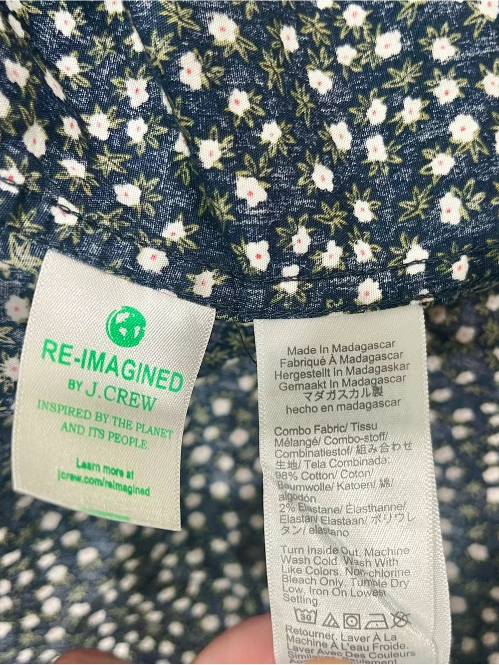 J. Crew Black Short-Sleeve Button-Up Shirt with White Floral Print